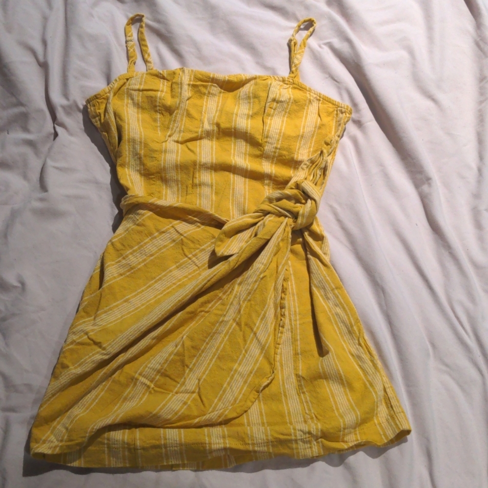 Yellow Striped Wrap Summer Mini dress | Forever 21